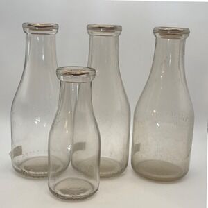 Vtg Glass Milk Bottle Set 4 Duraglas Liberty 1940s Farmhouse Wedding Cottagecore